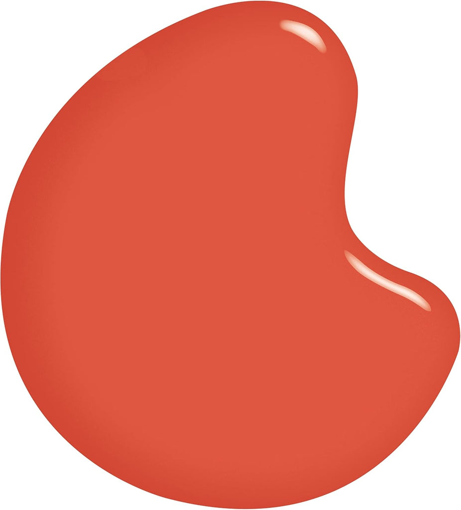 Close-up liquid swatch of Sally Hansen Insta-Dri 356 Beach You To It nail polish, highlighting its bright coral-orange tone and glossy creamy finish