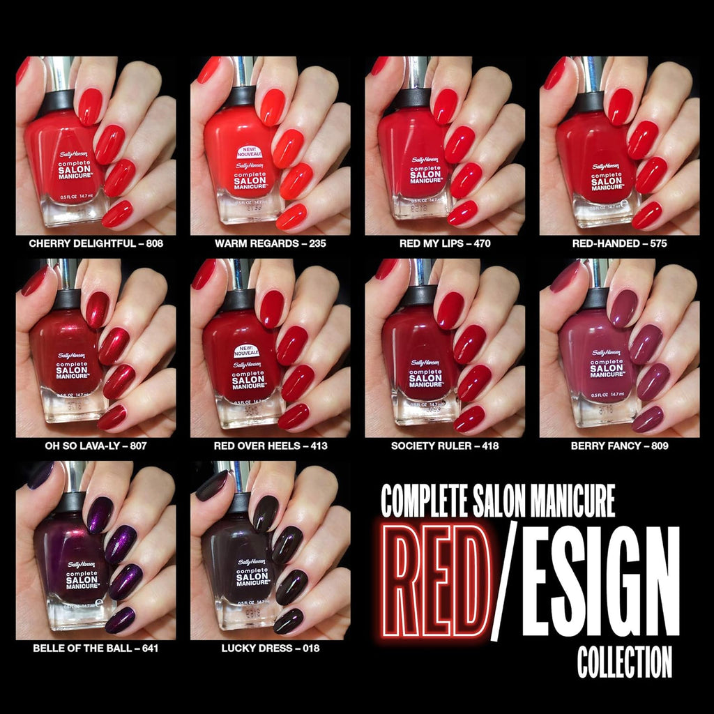 Sally Hansen Complete Salon Manicure Redesign Collection featuring Oh So Lava-Ly 807 with other red shades