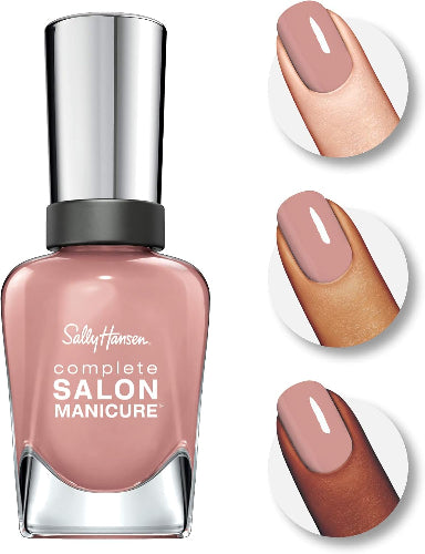 Swatches of Sally Hansen 835 Blushed Petal nude pink nail polish on different skin tones