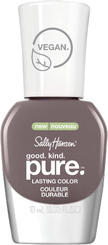Sally Hansen Good Kind Pure vegan nail polish in shade 350 Soothing Slate, sleek taupe-grey bottle with white vegan cap, 10ml