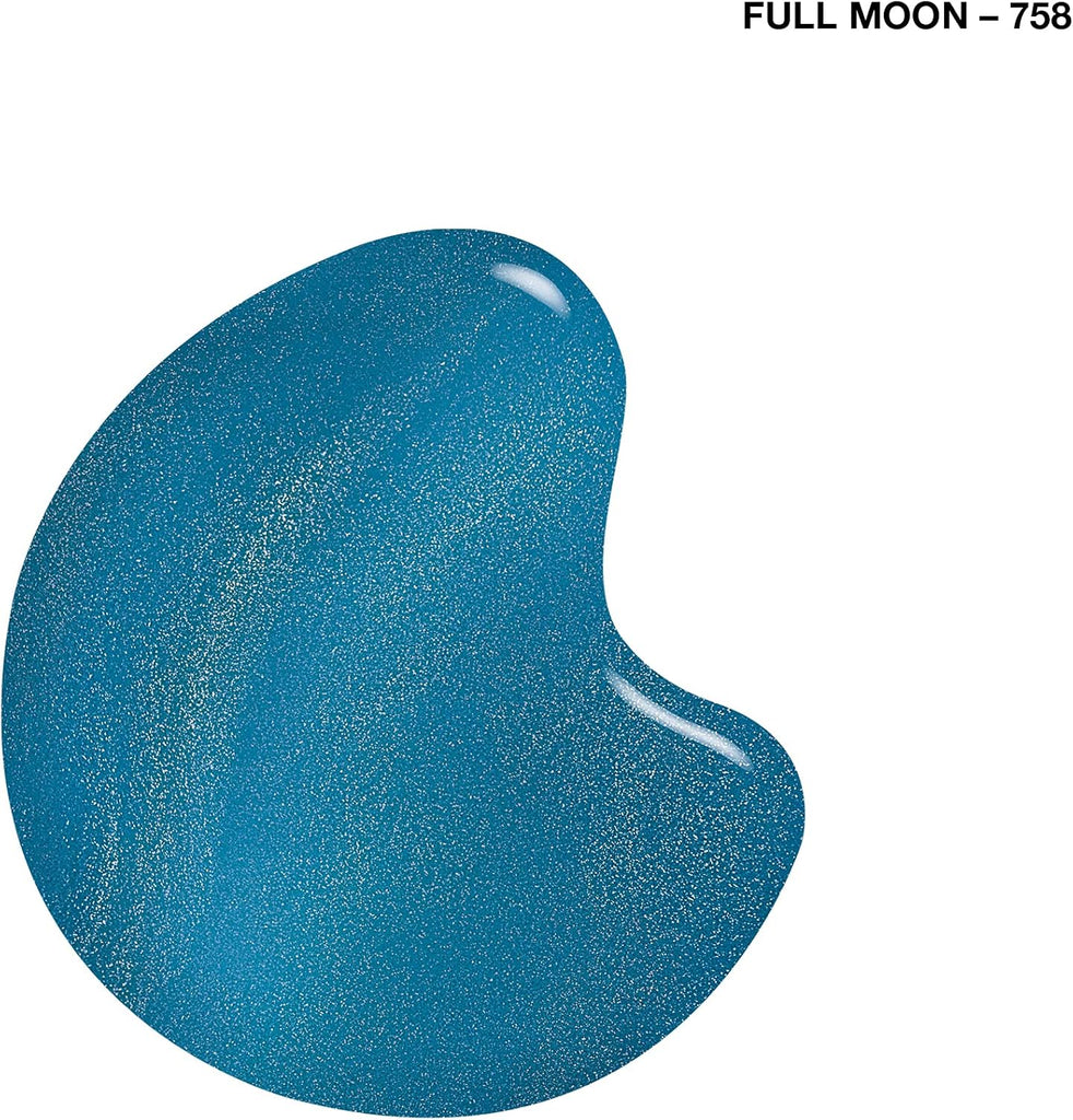 Sally Hansen Insta-Dri Full Moon 758 nail polish swatch drop in teal blue with sparkly silver glitter finish