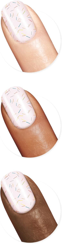 Nail swatches of Sally Hansen Miracle Gel 161 Mixture Perfect on different skin tones, showing fun sprinkle confetti effect