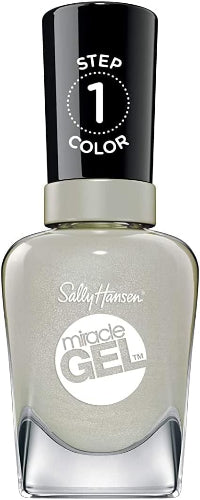 Sally Hansen Miracle Gel Nail Polish bottle in shade 792 Once Upon Pearl, a soft pearl white colour with subtle shimmer, featuring black cap with “Step 1 Colour” text.