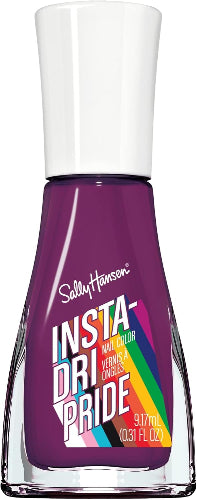Sally Hansen Insta-Dri Pride nail polish bottle, shade 740 Soul-Model, violet purple quick-dry formula with rainbow label design, 9.17ml