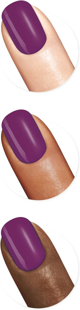 Sally Hansen Insta-Dri Pride shade 740 Soul-Model shown on three skin tones, vibrant violet-purple glossy nail polish finish