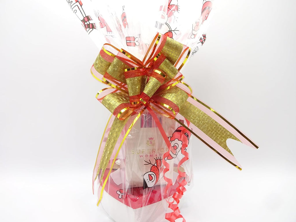 Wrapped Superior Women perfume gift hamper with gold and red ribbon