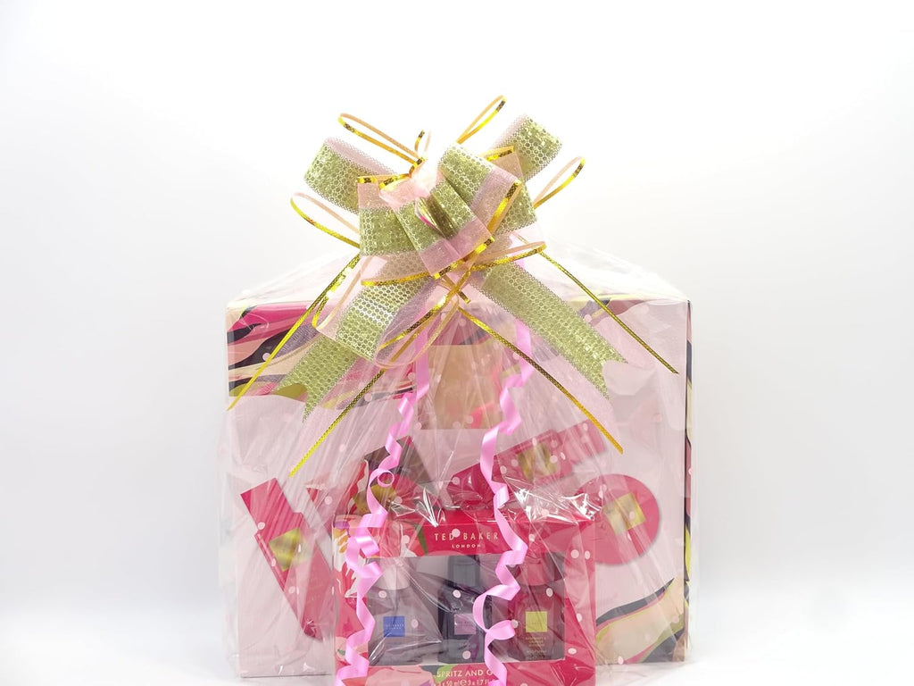 Ted Baker Gift Set beautifully wrapped in cellophane with a pink and green bow for gifting