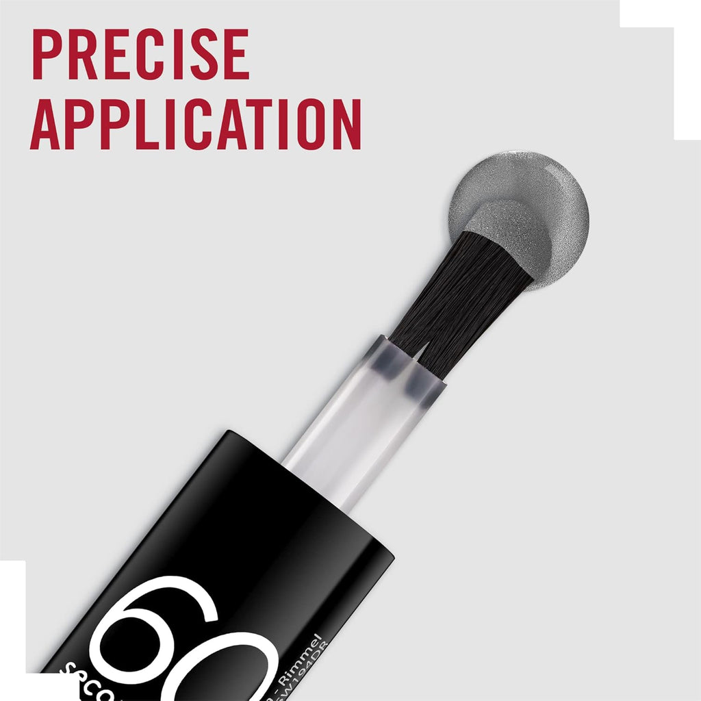 Rimmel 808 Your Majesty metallic silver nail polish brush showing precise application