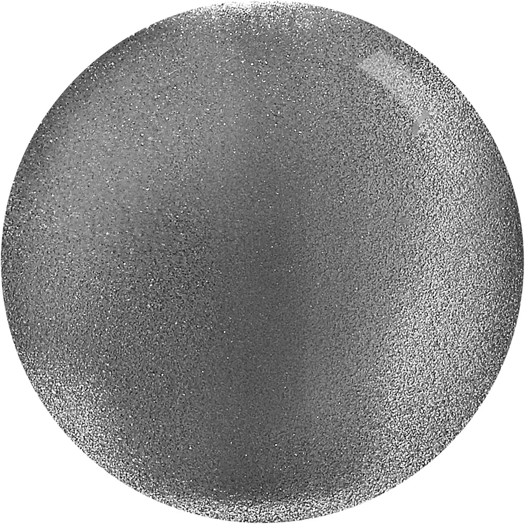 Close-up swatch of Rimmel 808 Your Majesty nail polish in shimmering silver shade