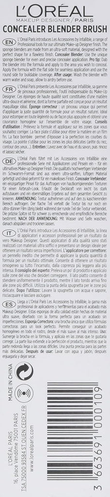 back of packaging box L'Oreal Paris Infallible Total Cover Concealer Blender Brush - Black