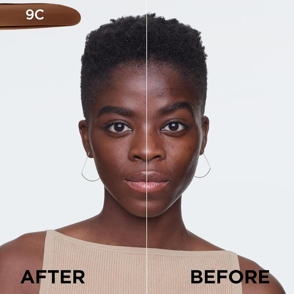 before and after L'Oreal Paris True Match Liquid Foundation 9C Deep Cool, Skincare Infused with Hyaluronic Acid, SPF 17, 30 ml