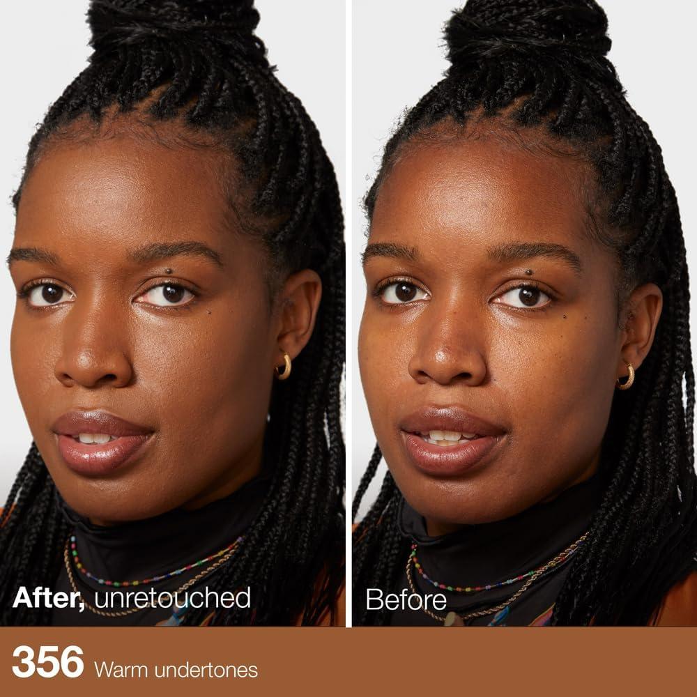 before and after comparison Maybelline Fit Me Foundation Shade: 356 Warm Coconut, Medium Coverage, Blendable With a Matte and Poreless Finish, For Normal to Oily Skin, 30ml