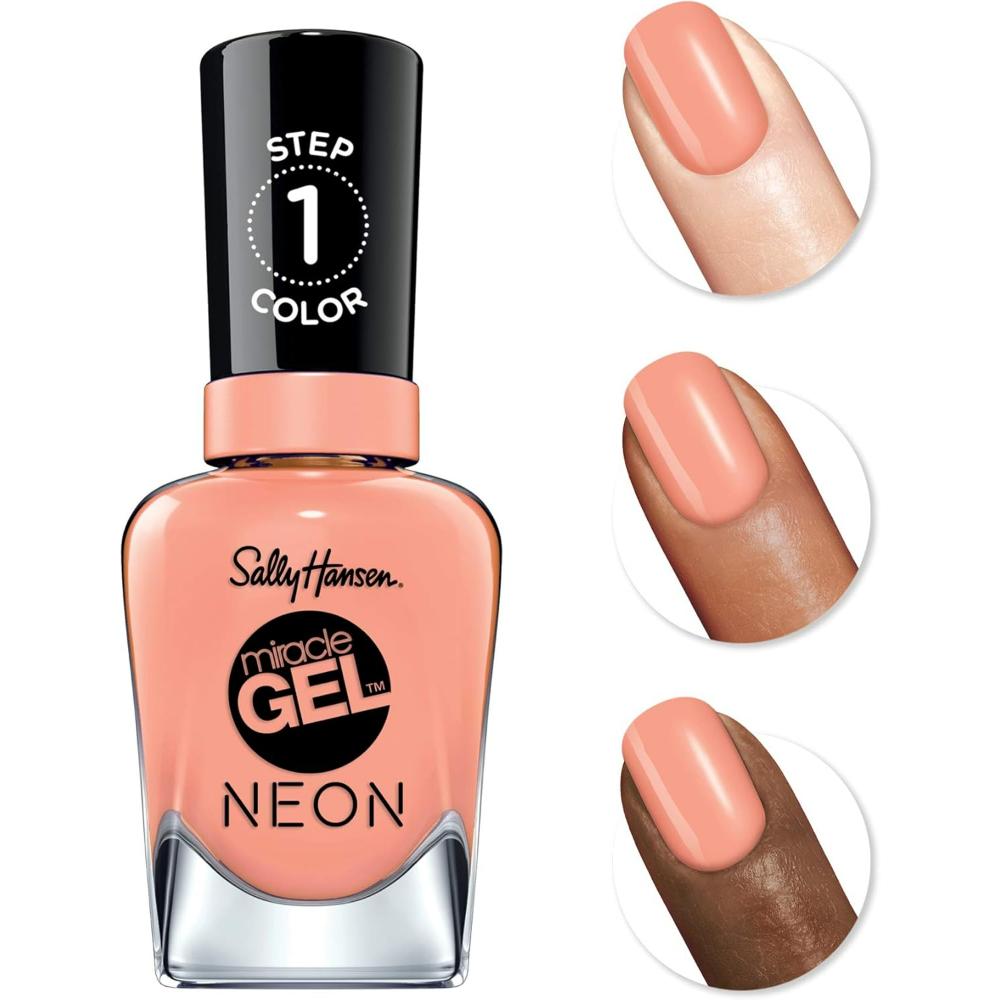 looks good on all skin colours Sally Hansen miracle gel neon nail varnish 051 Peach please