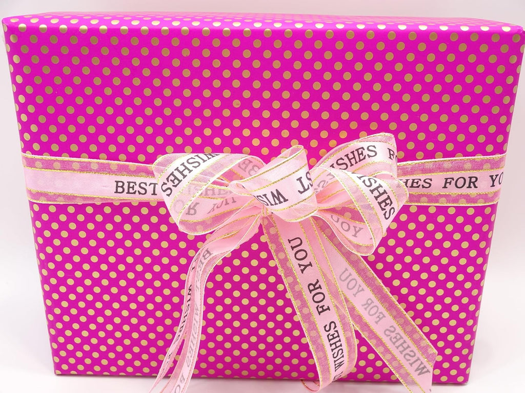 Luxuriously wrapped makeup gift box with a 7-piece brush set in pink wrapping and golden accents