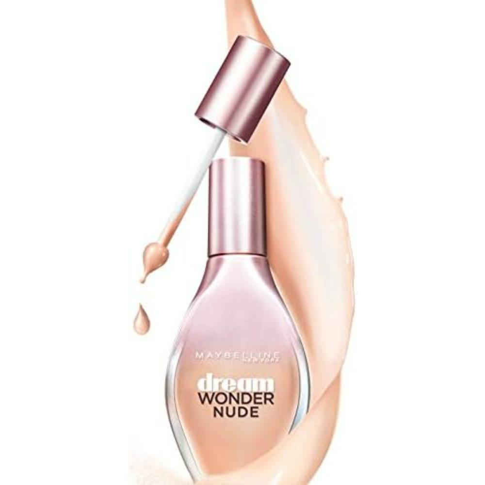 Open bottle of Maybelline 20 Beige Eclat Dream Wonder Nude Foundation showing the applicator