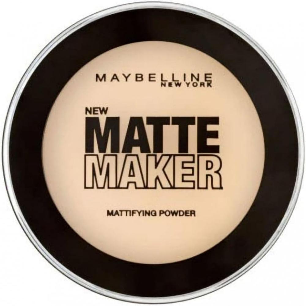 Maybelline 30 Natural Beige Matte Maker Mattifying Powder in sleek compact packaging.