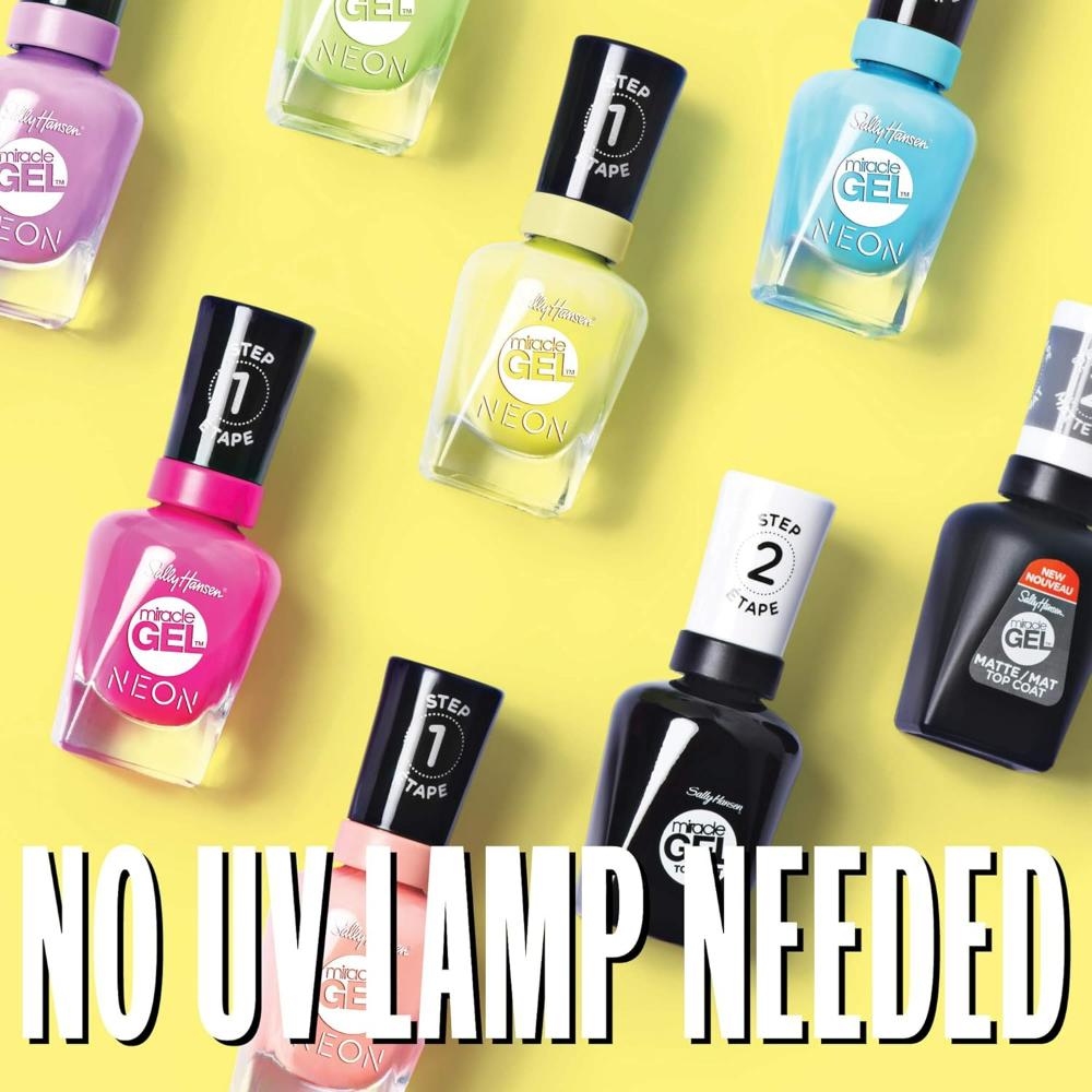 no uv lamp needed Sally Hansen miracle gel neon nail varnish 051 Peach please