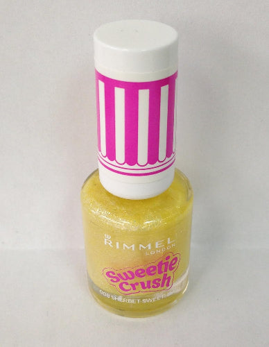 Rimmel London Sweetie Crush Nail Polish 008 Sherbert Sweetheart in bright candy yellow with sparkling textured glitter finish