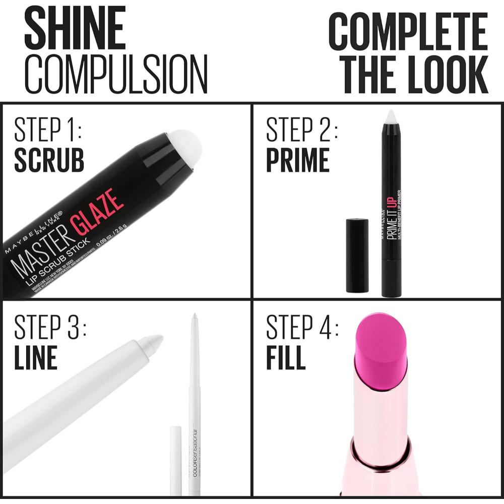 shine compulsion the complete look saturated color irresistible MAYBELLINE Color Sensational Shine Compulsion Lipstick - Scarlet Flame 090