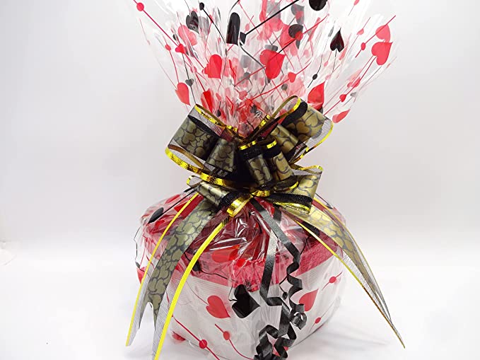 view of the beautifully gift-wrapped bundle and its elegant, heart-shaped box

