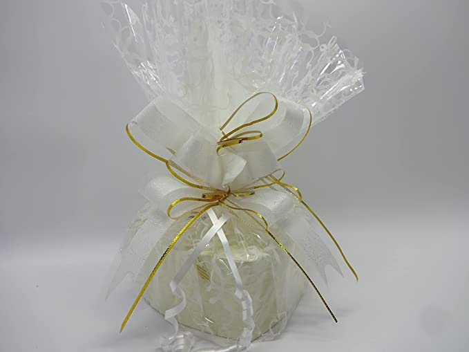 Beautifully wrapped No7 Luxury Beauty Glamour Gift Hamper in a white and gold theme with an elegant bow.