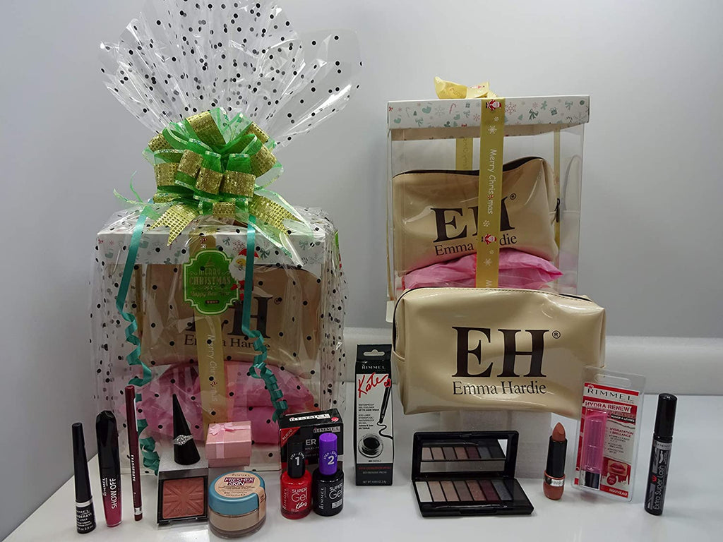 Complete set of makeup, manicure tools, and bag from Rimmel London festive gift box.